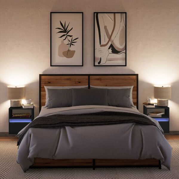 vidaXL Nachtkastjes met LED's 2 st wandgemonteerd zwart