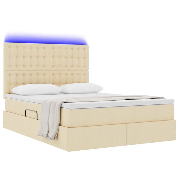 vidaXL Opbergbed met LED met matras Cr&egrave;me 140 x 200 cm Polyester