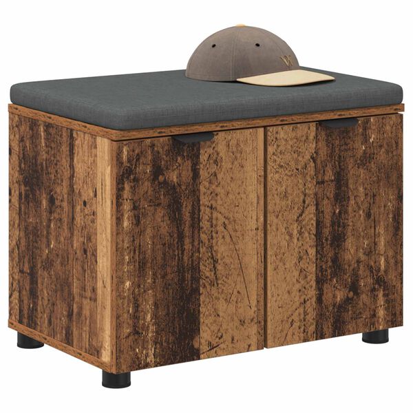 vidaXL Halbank met kussen met opslag Oudhout 60 x 38 x 46 cm