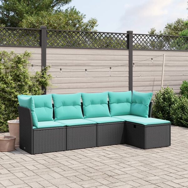 vidaXL 5-delige Loungeset met kussens poly rattan bruin
