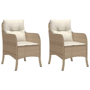 vidaXL Tuinstoelen 2 st met kussens poly rattan beige
