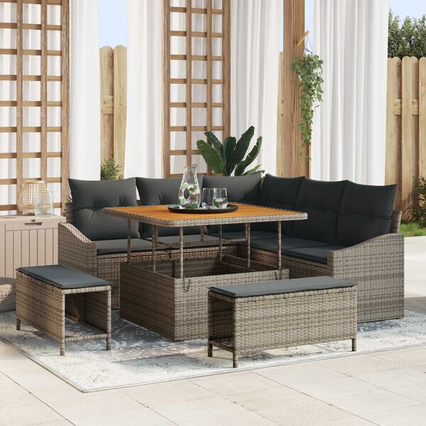 vidaXL Tuin Sofa Set met kussen 8 pcs Grijs Poly riet
