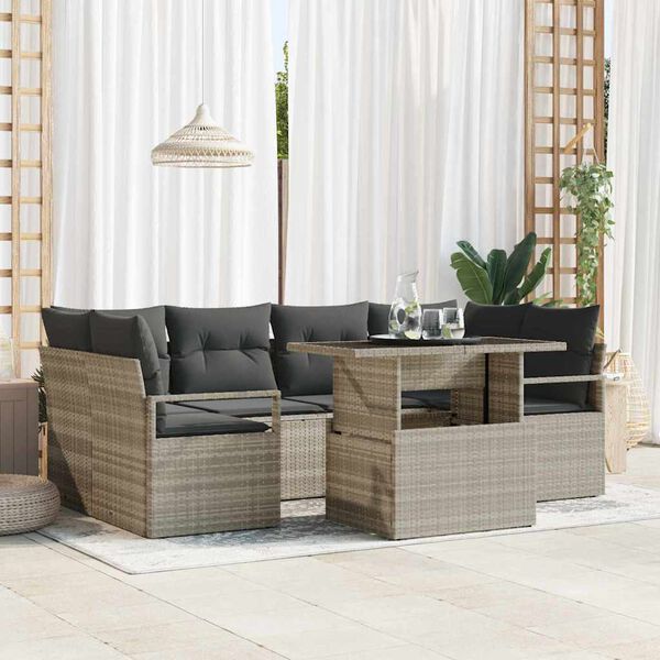 vidaXL Tuin Sofa Set met opslag 7 pcs Lichtgrijs Poly riet