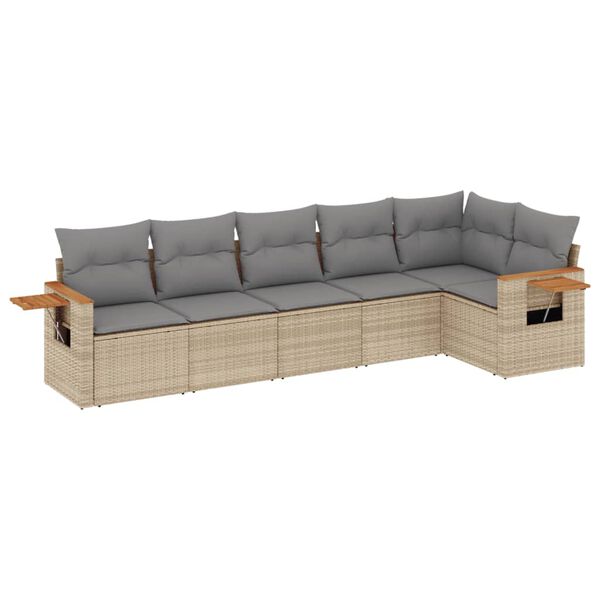 vidaXL 6-delige Loungeset met kussens poly rattan beige