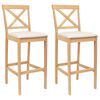 vidaXL Barkruk 2 st Naturel en Beige Massief Rubberhout en Stof