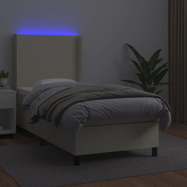 vidaXL Boxspring met matras en LED kunstleer cr&egrave;mekleurig 100x200 cm