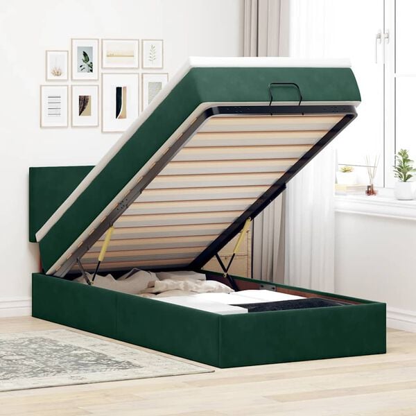 vidaXL Ottoman bed met matras en LED's 90x190cm fluweel donkergroen