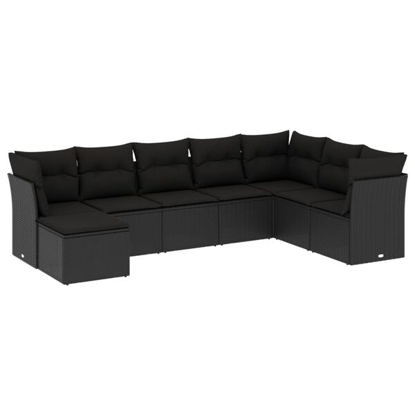 vidaXL 8-delige Loungeset met kussens poly rattan zwart