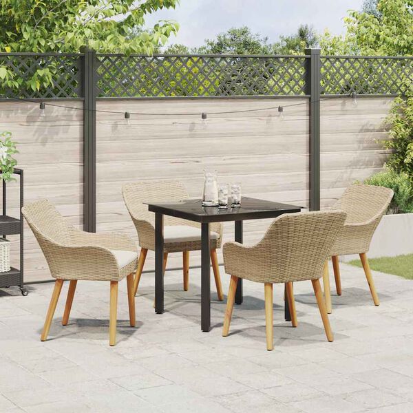 vidaXL Tuin Eetset met kussen 5 pcs Beige poly rattan