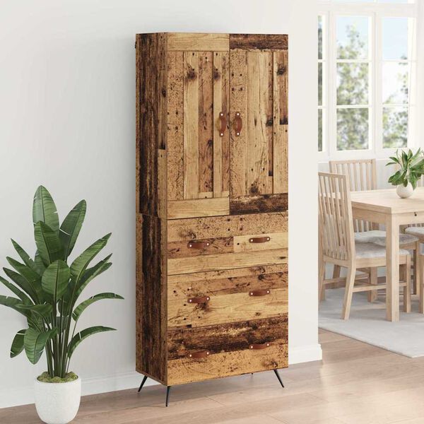 vidaXL Highboard met lade Oud Hout 69,5 x 34 x 180 cm Bewerkt hout