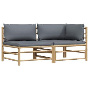 vidaXL 2-delige Loungeset met donkergrijze kussens bamboe