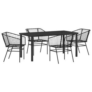 vidaXL Tuin eettafelset 5 pcs Zwart poly rattan