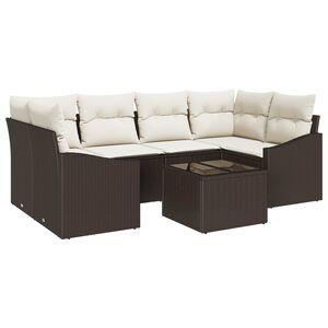 vidaXL Bankstel met kussen met opslag 7 pcs Bruin en Cr&egrave;me poly rattan