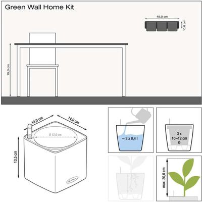 LECHUZA Plantenbakken 3 st Green Wall Home Kit glanzend antraciet