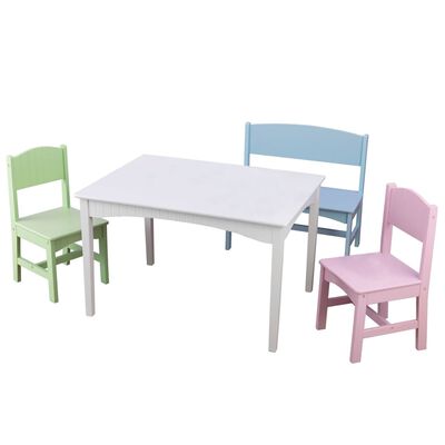 KidKraft Kindertafel en -stoelenset met bankje Nantucket pastelkleurig