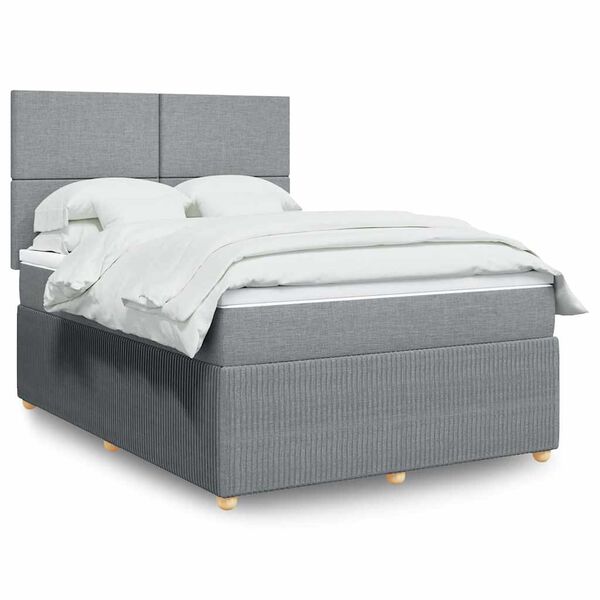 vidaXL Boxspring met matras stof lichtgrijs 140x200 cm
