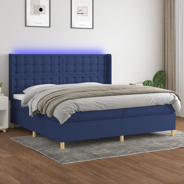vidaXL Boxspring met matras en LED stof blauw 200x200 cm