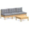 vidaXL 4-delige Loungeset met grijze kussens grenenhout