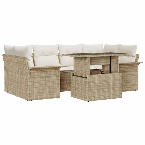vidaXL Tuin Sofa Set met kussen met opslag 7 pcs Beige Poly Rattan