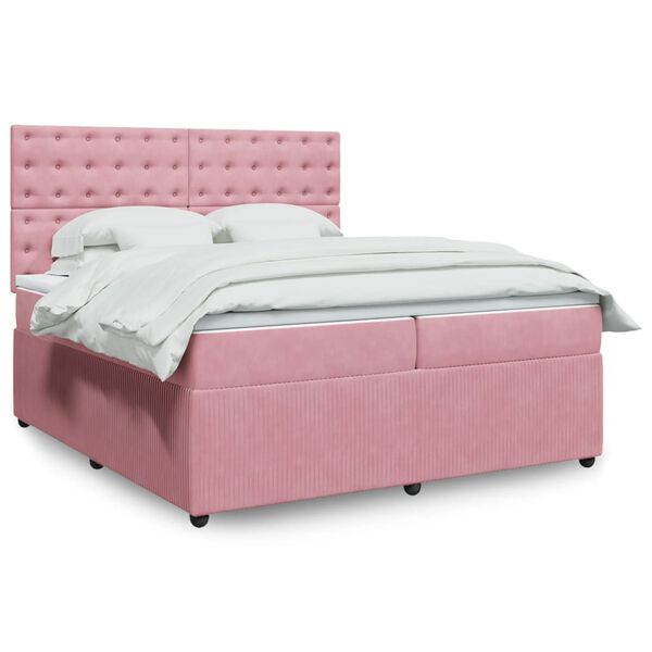 vidaXL Boxspring met matras fluweel roze 200x200 cm