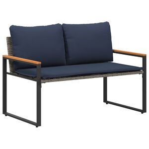 vidaXL Bank met kussen Grijs en Marineblauw 115 x 65 x 72 cm Rattan