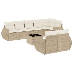 vidaXL 9-delige Loungeset met kussens poly rattan beige
