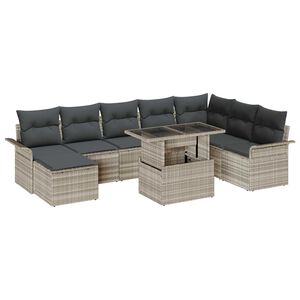 vidaXL Tuin Sofa Set met kussen met opslag 9 pcs Lichtgrijs