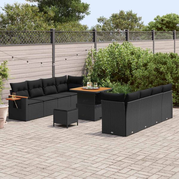 vidaXL Tuinbankenset met kussen 12 pcs Zwart poly rattan