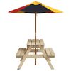 vidaXL Picknicktafel voor 4 kinderen met parasol massief vurenhout