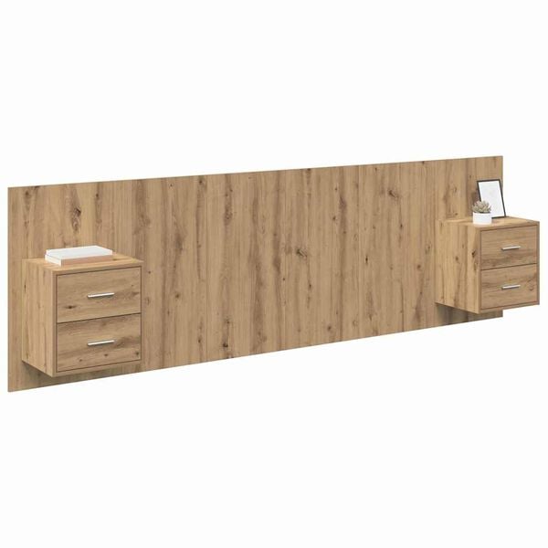 vidaXL Hoofdbord Met Kast met lade 3 pcs Artisan Eiken Bewerkt hout