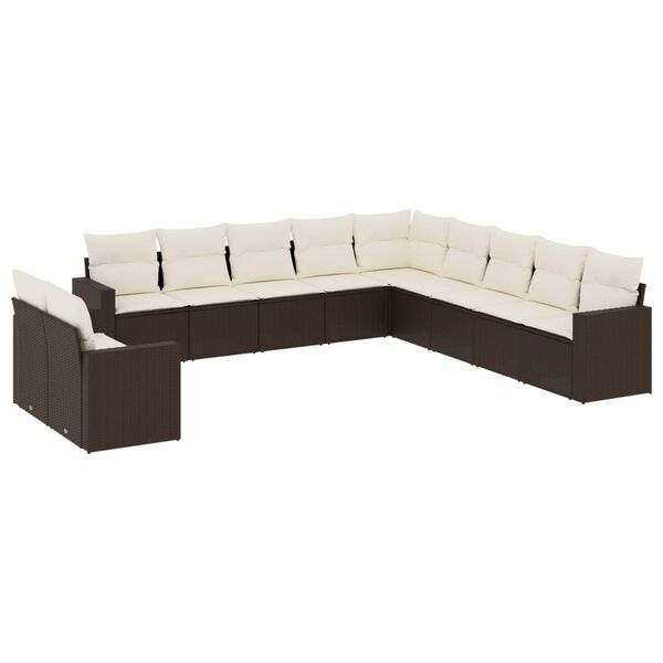vidaXL 11-delige Loungeset met kussens poly rattan bruin