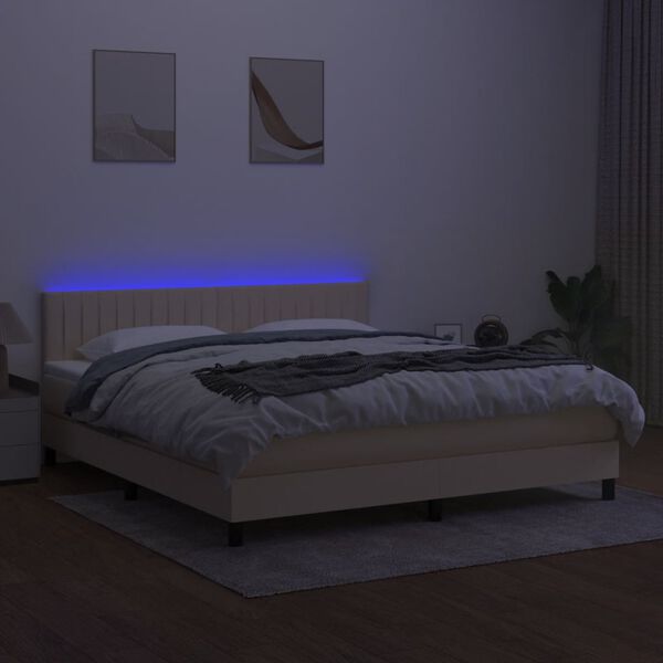 vidaXL Boxspring met matras en LED stof cr&egrave;mekleurig 180x200 cm