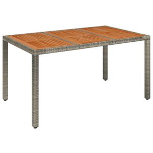 vidaXL Tuintafel met houten blad 150x90x75 cm poly rattan grijs