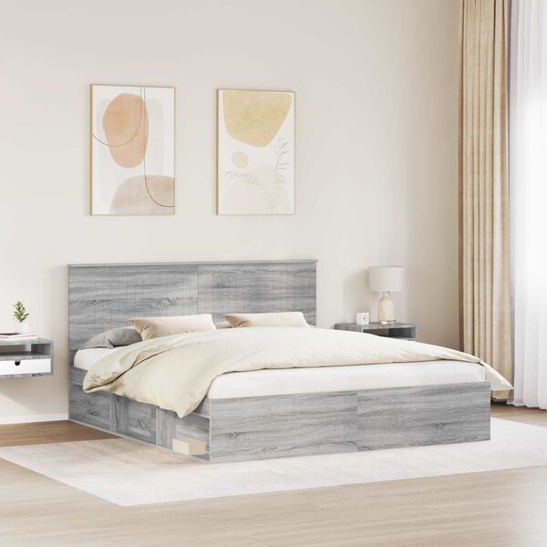 vidaXL Bedframe Grijs Sonoma 180 x 200 cm Massief grenenhout