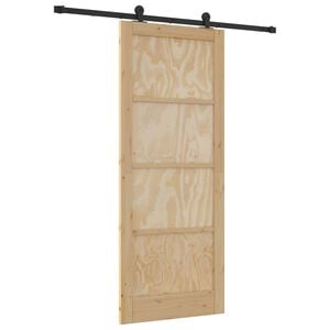 vidaXL Schuifdeur Naturel en Zwart 86 x 211 cm Massief grenenhout