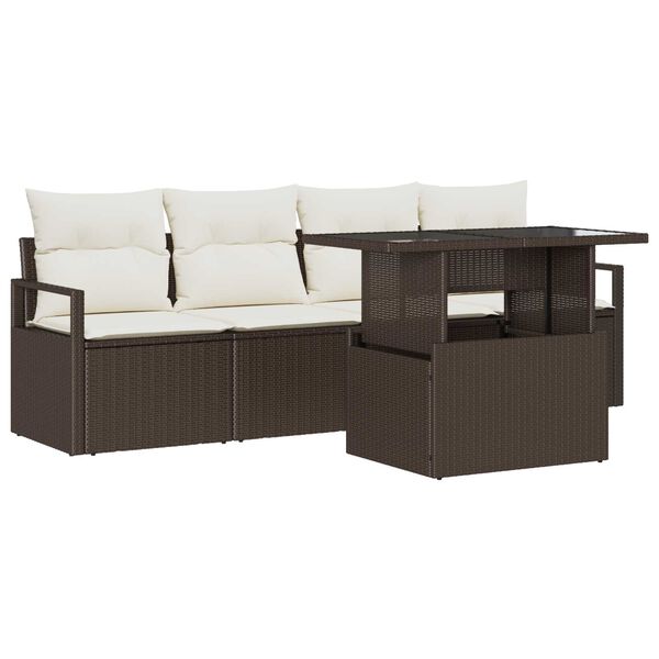 vidaXL Tuin Sofa Set met opslag met kussen 5 pcs Bruin poly rattan