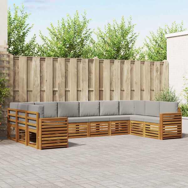 vidaXL Hoekbank Set 10 pcs Natuurlijk en Lichtgrijs Massief Acaciahout