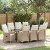 vidaXL Tuin eettafelset met kussen 9 pcs Beige poly rattan