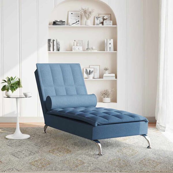 vidaXL Massage chaise longue met bolster stof blauw