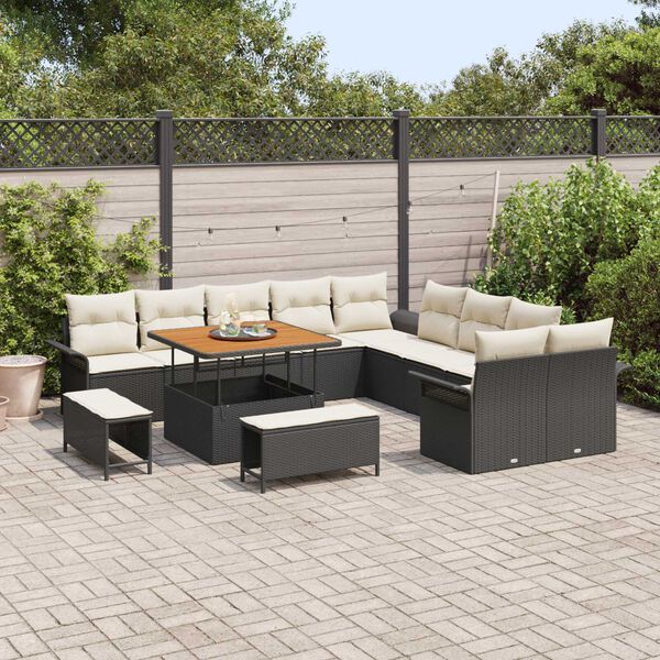 vidaXL Tuinbankenset met kussen 13 pcs Zwart poly rattan