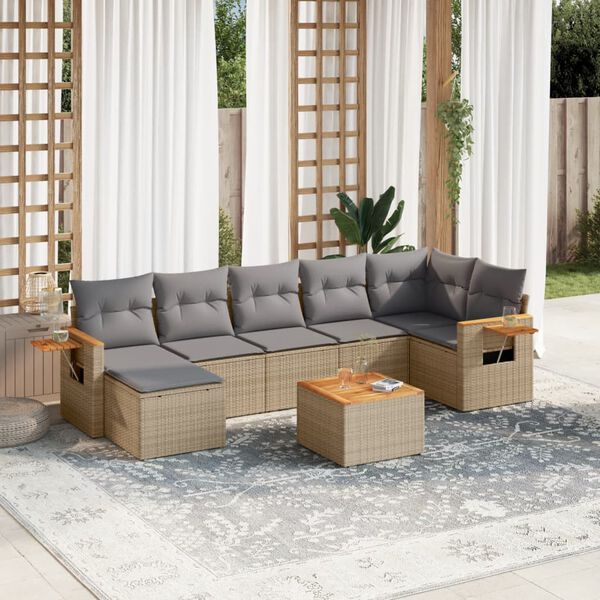 vidaXL 8-delige Loungeset met kussens poly rattan beige