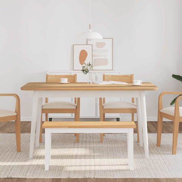 vidaXL Bank 90 cm massief hout rubber wit