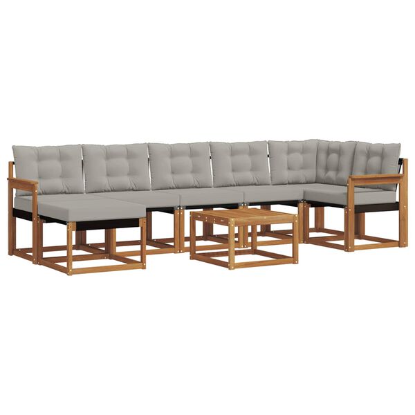vidaXL Buiten bankenset met kussen 8 pcs Natuurlijk en Lichtgrijs
