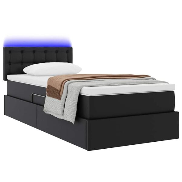 vidaXL Opbergbed met LED met matras met LED Zwart 90 x 190 cm Nep Leer