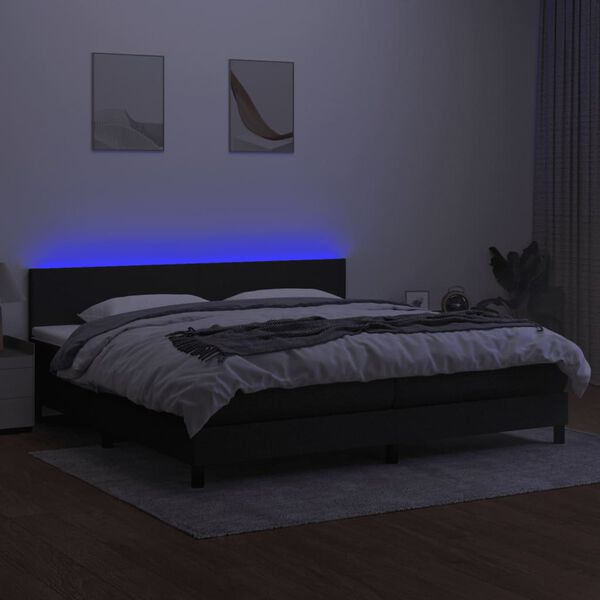 vidaXL Boxspring met matras en LED stof zwart 200x200 cm