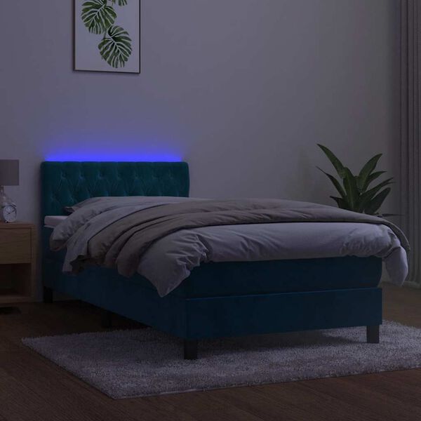 vidaXL Boxspring met matras en LED fluweel donkerblauw 90x190 cm