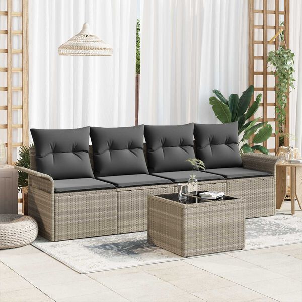 vidaXL Tuin Sofa Set 5 pcs Licht Grijs en Donker Grijs poly rattan