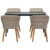 vidaXL Tuin eettafelset met kussen 5 pcs Lichtgrijs poly rattan