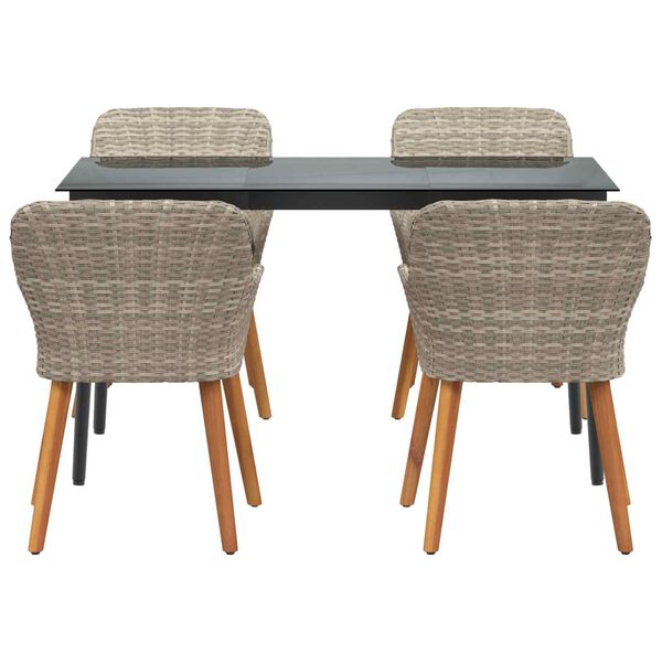 vidaXL Tuin eettafelset met kussen 5 pcs Lichtgrijs poly rattan