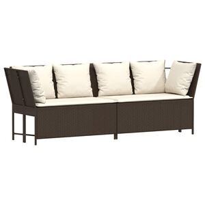 vidaXL Tuinbank met kussens poly rattan bruin